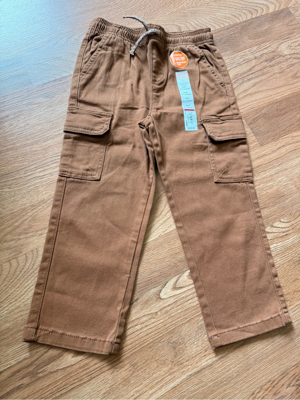 Jumping Beans Kids Straight Cargo Pants with Drawstring Waist Khaki 4T